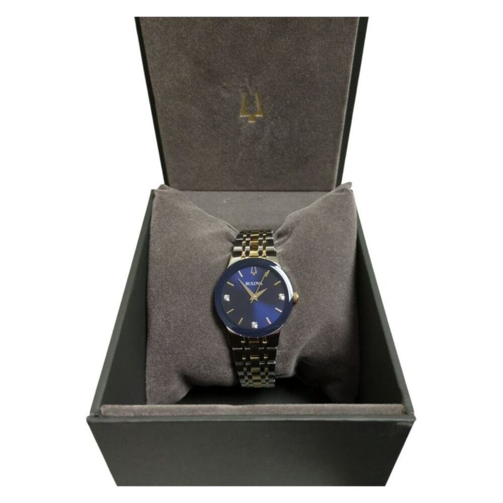 Bulova Womens Millenia Quartz Crystal Blue Dial Watch, 98P190